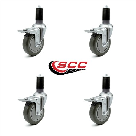Service Caster 4 Inch Gray Polyurethane 1-5/8 Inch Expanding Stem Caster Set Total Lock Brake SCC-TTLEX20S414-PPUB-MTG47-4